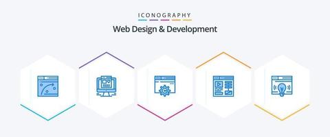 Web Design And Development 25 Blue icon pack including bulb. web. design. interface. video vector