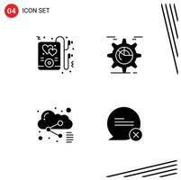 Universal Icon Symbols Group of 4 Modern Solid Glyphs of headphone file setting chart sharing Editable Vector Design Elements