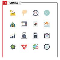 Mobile Interface Flat Color Set of 16 Pictograms of coffee tent forbidden tant media player Editable Pack of Creative Vector Design Elements