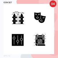 Solid Glyph Pack of 4 Universal Symbols of farm elements garden theater setting Editable Vector Design Elements