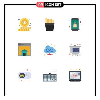 Flat Color Pack of 9 Universal Symbols of web browser online app website layout Editable Vector Design Elements
