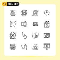 Set of 16 Modern UI Icons Symbols Signs for user target online trade man green Editable Vector Design Elements