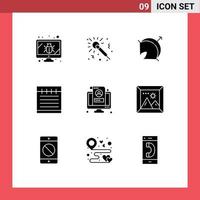 Modern Set of 9 Solid Glyphs Pictograph of lcd school archery study education sport Editable Vector Design Elements