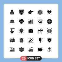Editable Vector Line Pack of 25 Simple Solid Glyphs of hat science whistle heart screen Editable Vector Design Elements