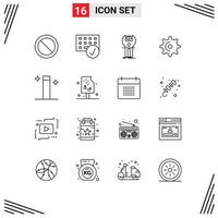 Modern Set of 16 Outlines Pictograph of magic spin sdk gear programming Editable Vector Design Elements