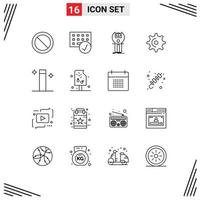 Modern Set of 16 Outlines Pictograph of magic spin sdk gear programming Editable Vector Design Elements