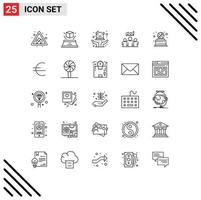 Mobile Interface Line Set of 25 Pictograms of basketball chart hand team group Editable Vector Design Elements