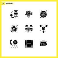Mobile Interface Solid Glyph Set of 9 Pictograms of target hunting movie discount visibility Editable Vector Design Elements