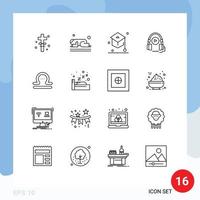 Modern Set of 16 Outlines Pictograph of astrology language course ramadan course student Editable Vector Design Elements