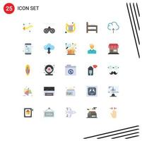 25 Universal Flat Color Signs Symbols of upload cloud harp room bed Editable Vector Design Elements