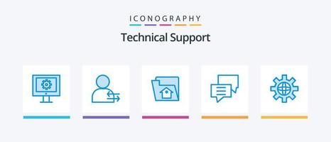 Technical Support Blue 5 Icon Pack Including world. discuss. home. customer. bubbles. Creative Icons Design vector