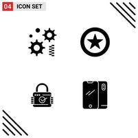 Editable Vector Line Pack of 4 Simple Solid Glyphs of cogwheel phone favorite padlock mobile Editable Vector Design Elements