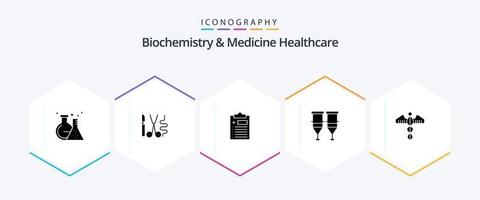 Biochemistry And Medicine Healthcare 25 Glyph icon pack including medical. syringe. medical. medical. blood vector