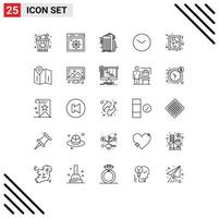 Set of 25 Vector Lines on Grid for heart clock technology time basic Editable Vector Design Elements