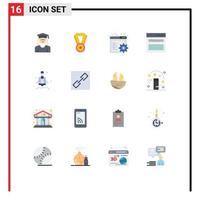 Group of 16 Modern Flat Colors Set for chain rocket gear launch menu Editable Pack of Creative Vector Design Elements