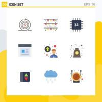 Group of 9 Modern Flat Colors Set for interface communication decoration hardware devices Editable Vector Design Elements