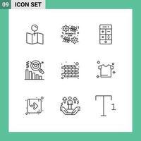 Modern Set of 9 Outlines Pictograph of wall brick calculator search business Editable Vector Design Elements