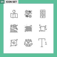 Modern Set of 9 Outlines Pictograph of wall brick calculator search business Editable Vector Design Elements