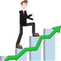 worker climbs the bar graph with the green arrow up, career advancement concept