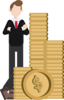 businessman standing with large pile of coins png