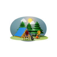 man njuter camping i skog, 3d karaktär illustration png