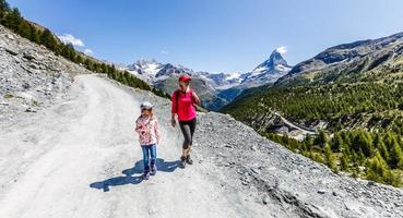 Amazing view of touristic trail near the Matterhorn in the Swiss Alps. photo