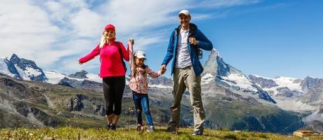 Amazing view of touristic trail near the Matterhorn in the Swiss Alps. photo