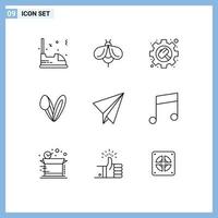 User Interface Pack of 9 Basic Outlines of paper face bug bunny settings Editable Vector Design Elements