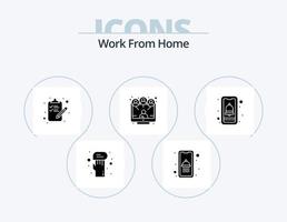 Work From Home Glyph Icon Pack 5 Icon Design. smartphone. mobile. done. sharing. meeting vector