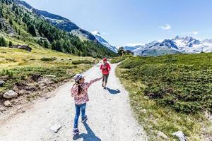 Amazing view of touristic trail near the Matterhorn in the Swiss Alps. photo