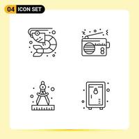 Mobile Interface Line Set of 4 Pictograms of fish compass sea food device paint Editable Vector Design Elements