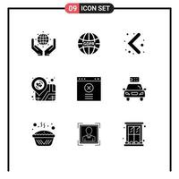 Universal Icon Symbols Group of 9 Modern Solid Glyphs of website block arrow map love Editable Vector Design Elements