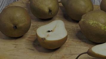 Fresh cut pears on a cutting board video