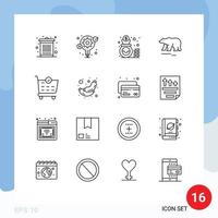 Pictogram Set of 16 Simple Outlines of cart canada bag polar animal Editable Vector Design Elements