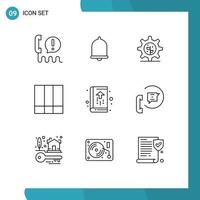 Universal Icon Symbols Group of 9 Modern Outlines of book lines sound layout grid Editable Vector Design Elements