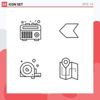 Mobile Interface Line Set of 4 Pictograms of boom box ruler arrow measurement map Editable Vector Design Elements