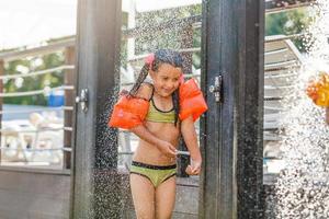 Adorable Little Girl Enjoying Summer Water Activities photo