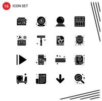 16 User Interface Solid Glyph Pack of modern Signs and Symbols of repair sound location multimedia cinema Editable Vector Design Elements