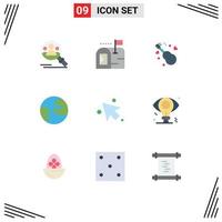 Mobile Interface Flat Color Set of 9 Pictograms of business up song arrow globe Editable Vector Design Elements