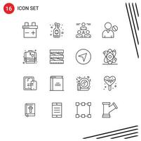 Modern Set of 16 Outlines and symbols such as fire fighting coat user group people human Editable Vector Design Elements