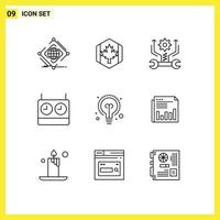 Set of 9 Vector Outlines on Grid for bulb clock leaf chess setting Editable Vector Design Elements