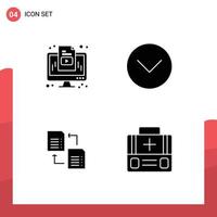 Set of 4 Commercial Solid Glyphs pack for computer file monitor media player scince Editable Vector Design Elements