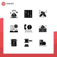 Universal Icon Symbols Group of 9 Modern Solid Glyphs of risky communication coding center call Editable Vector Design Elements