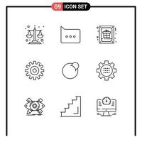 9 User Interface Outline Pack of modern Signs and Symbols of coin cogs christmas wheel gear Editable Vector Design Elements