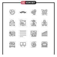 Modern Set of 16 Outlines Pictograph of processing business male modern focus Editable Vector Design Elements