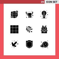 Group of 9 Solid Glyphs Signs and Symbols for bascket chinese day china layout Editable Vector Design Elements