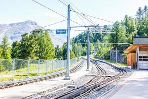 Swiss mountain train crossed Alps, railway in the mountains photo