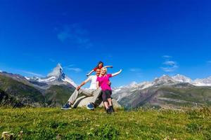 Family on their vacation in mountains photo