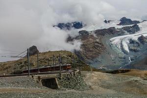 Zermatt, Switzerland -The train of Gonergratbahn running to the Gornergrat station in the famous touristic place photo