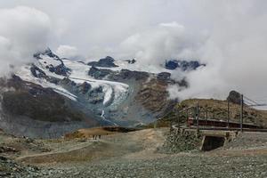 Panorama of stunning mountains and glaciers above, Switzerland. photo